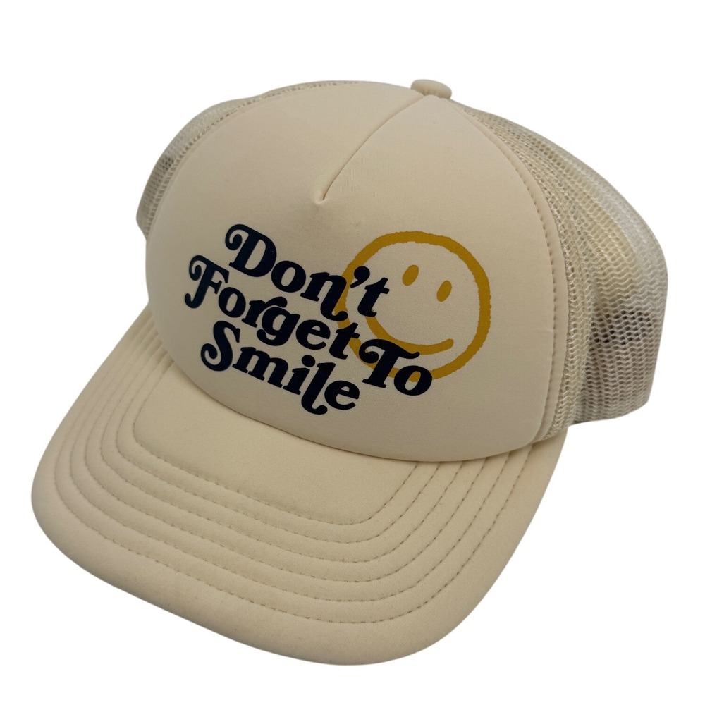Aeropostale Dont Forget To Smile Smiley Face Trucker Hat Cream Snapback Mesh Cap